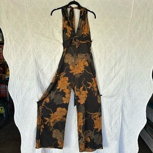 Soft like silk black and copper floral halter romper